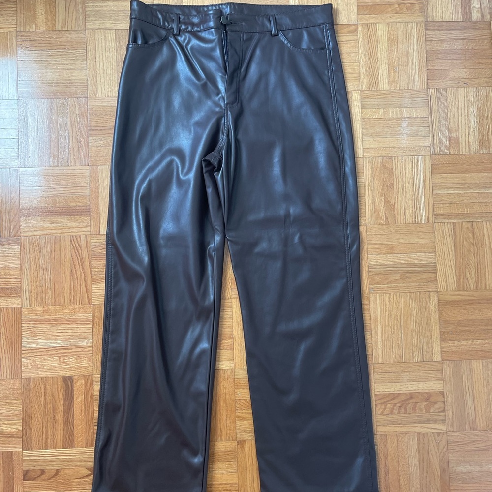 Garage Brown Faux Leather Jeans
